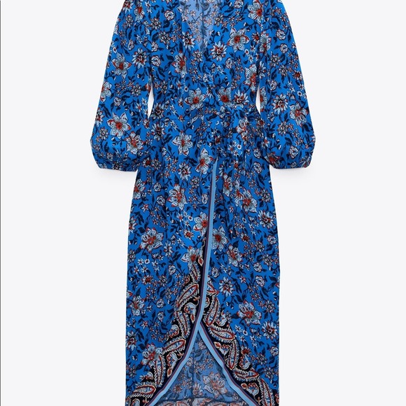 ZARA BLOGGER FAVORITE FLORAL PRINT DRESS BLUE - Picture 12 of 16